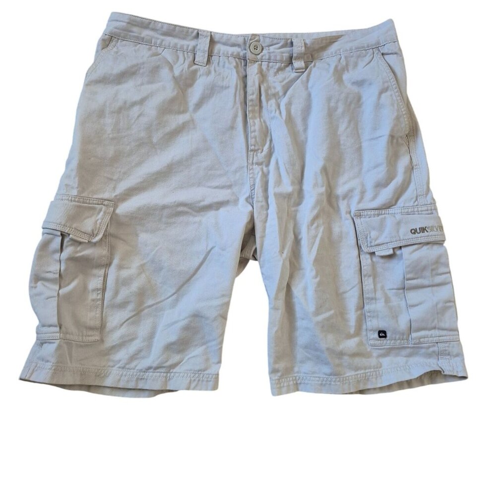VTG Quiksilver Mens Light Beige Cream Cargo W36 Shorts Y2K Outdoors Loose Skater